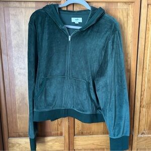 Aerie Forest Green Velour Zip-Up Hoodie
